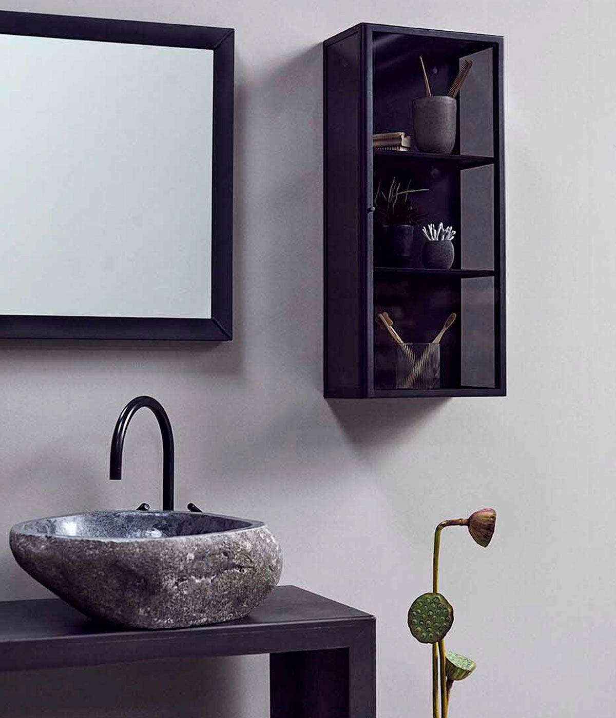 Cabinet Atlanta S - Black w. Grey glass